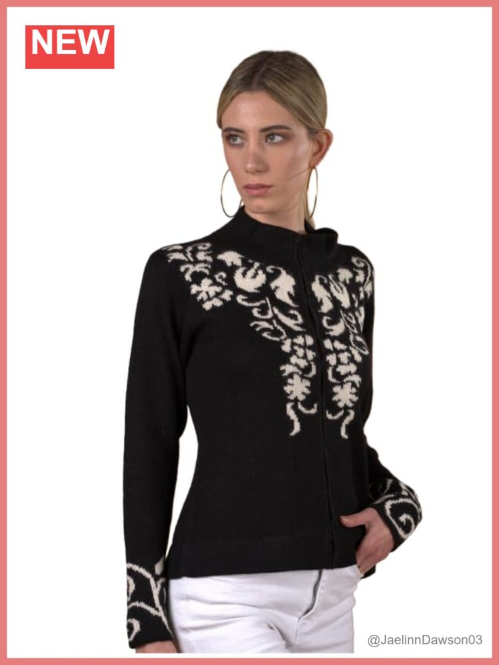 100% Peruvian Baby Alpaca Zip Up Cardigan Embroidered High Neck